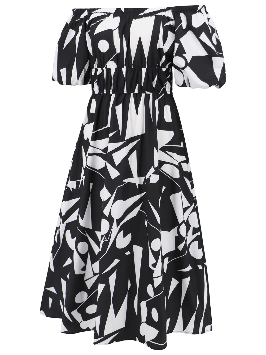 Printed Off-Shoulder Balloon Sleeve Dress