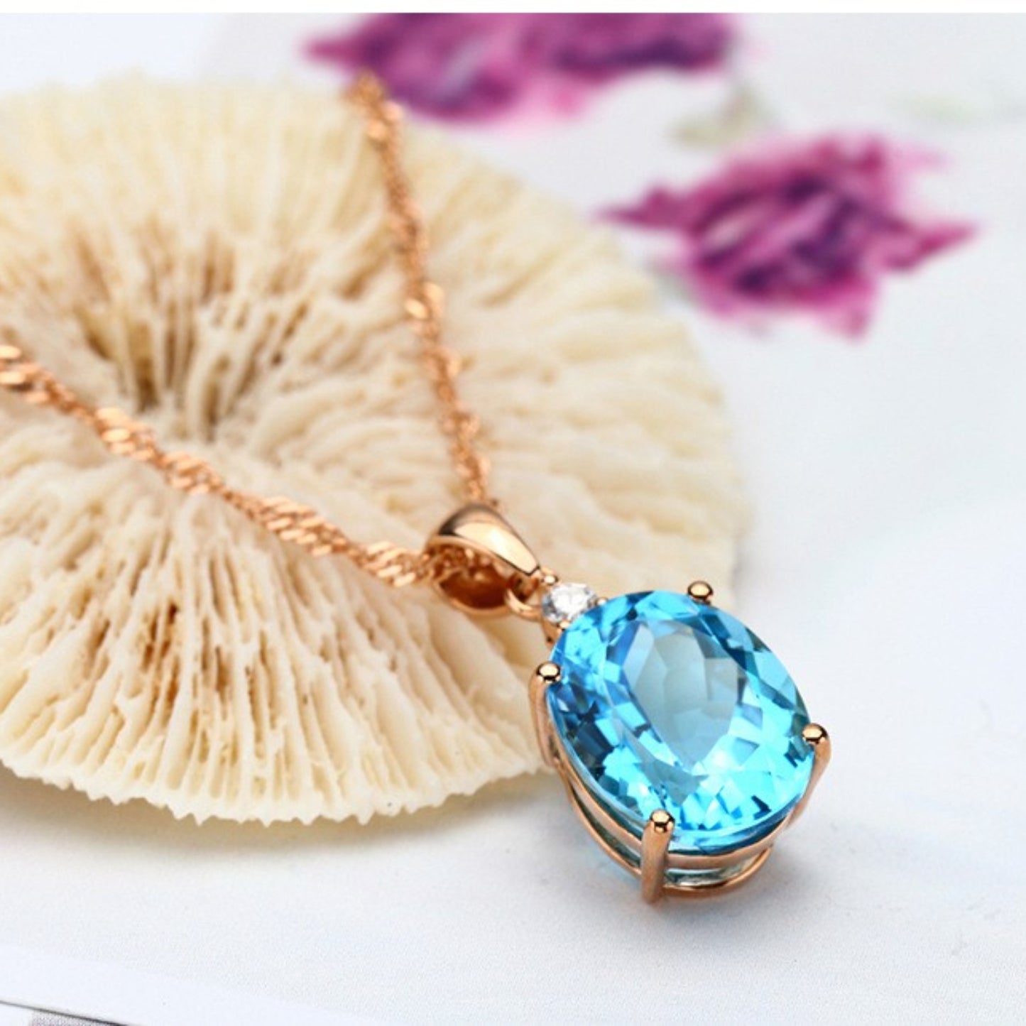 Rose Gold Gemstone Pendant Necklace