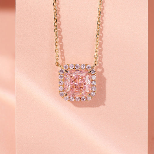 Rose Gold Gemstone Square Necklace