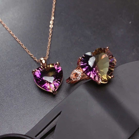 Rose Gold Gemstone Heart Pendant Necklace