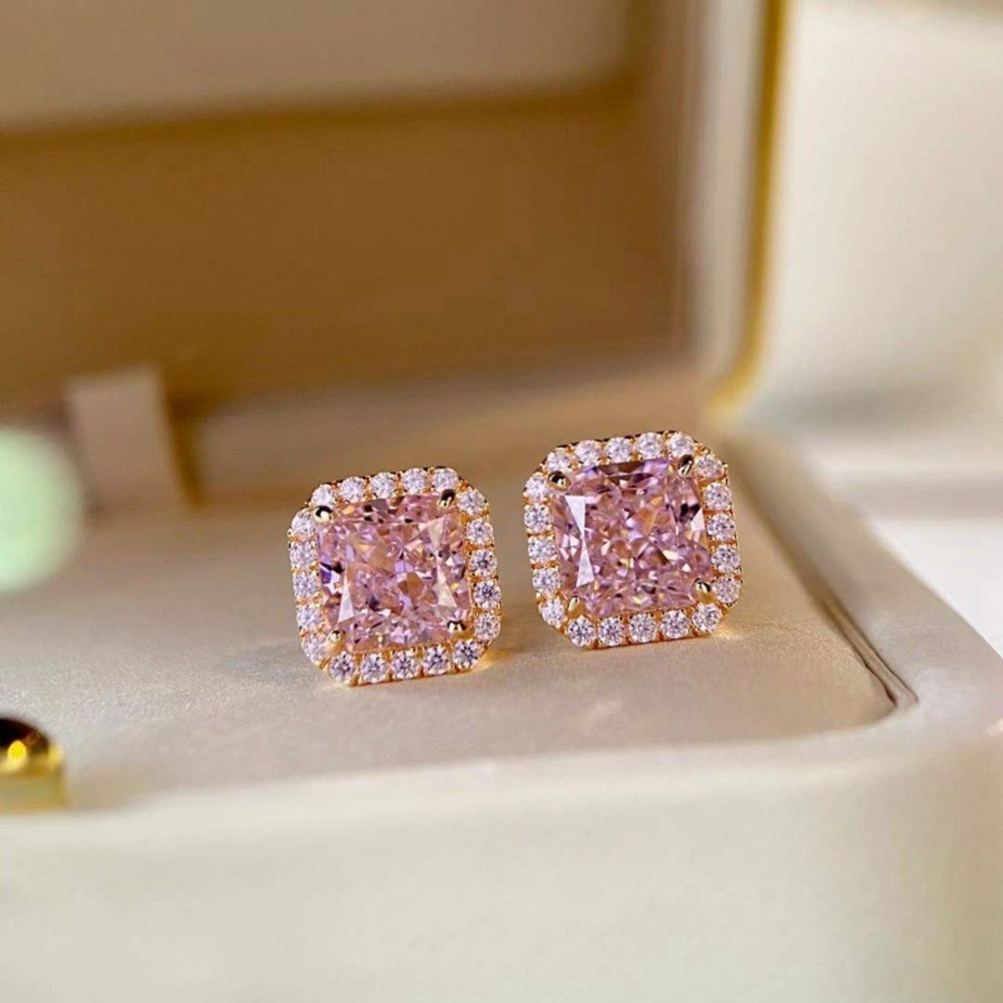 Gemstone Square Stud Earrings