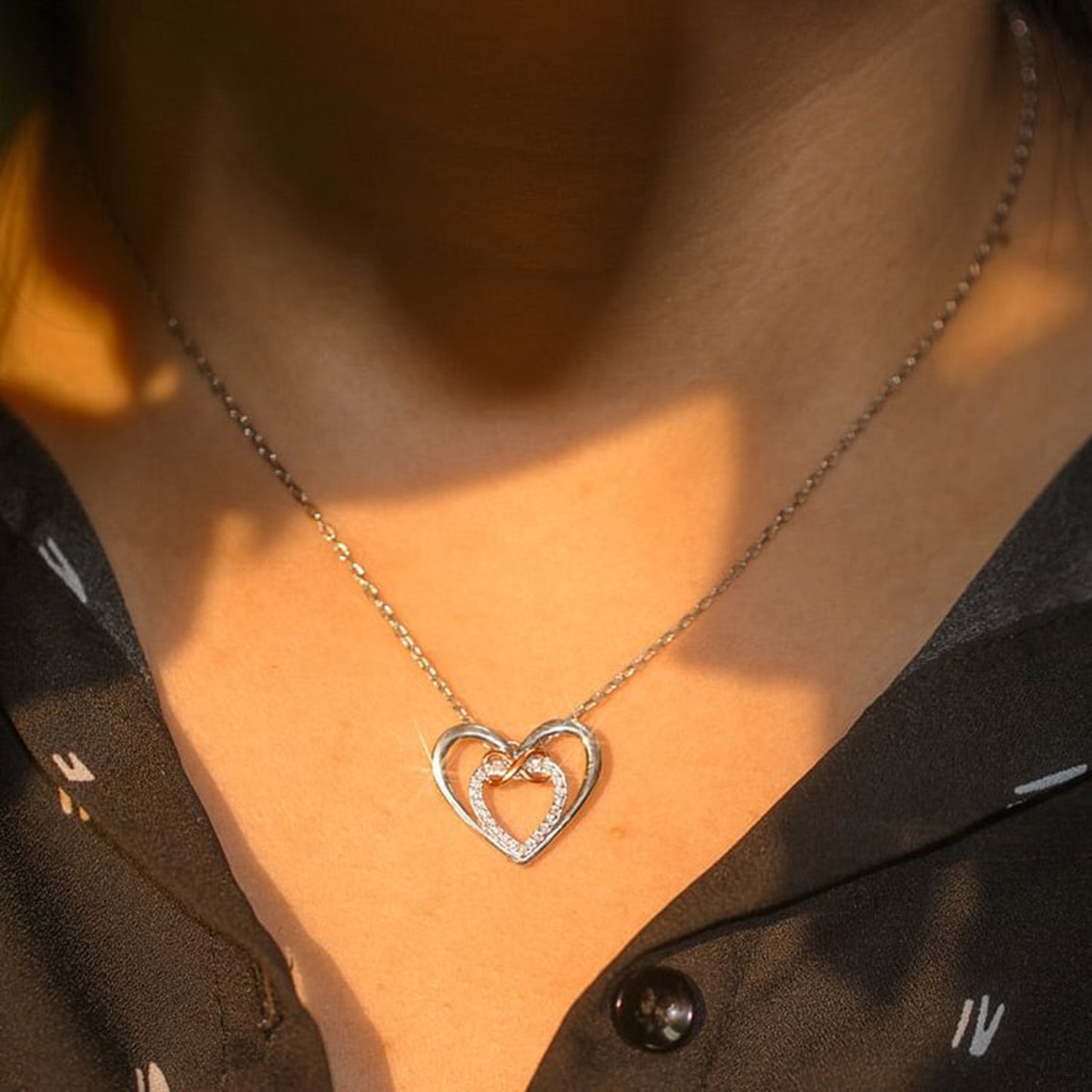 Heart Shape Inlaid Zircon 925 Necklace