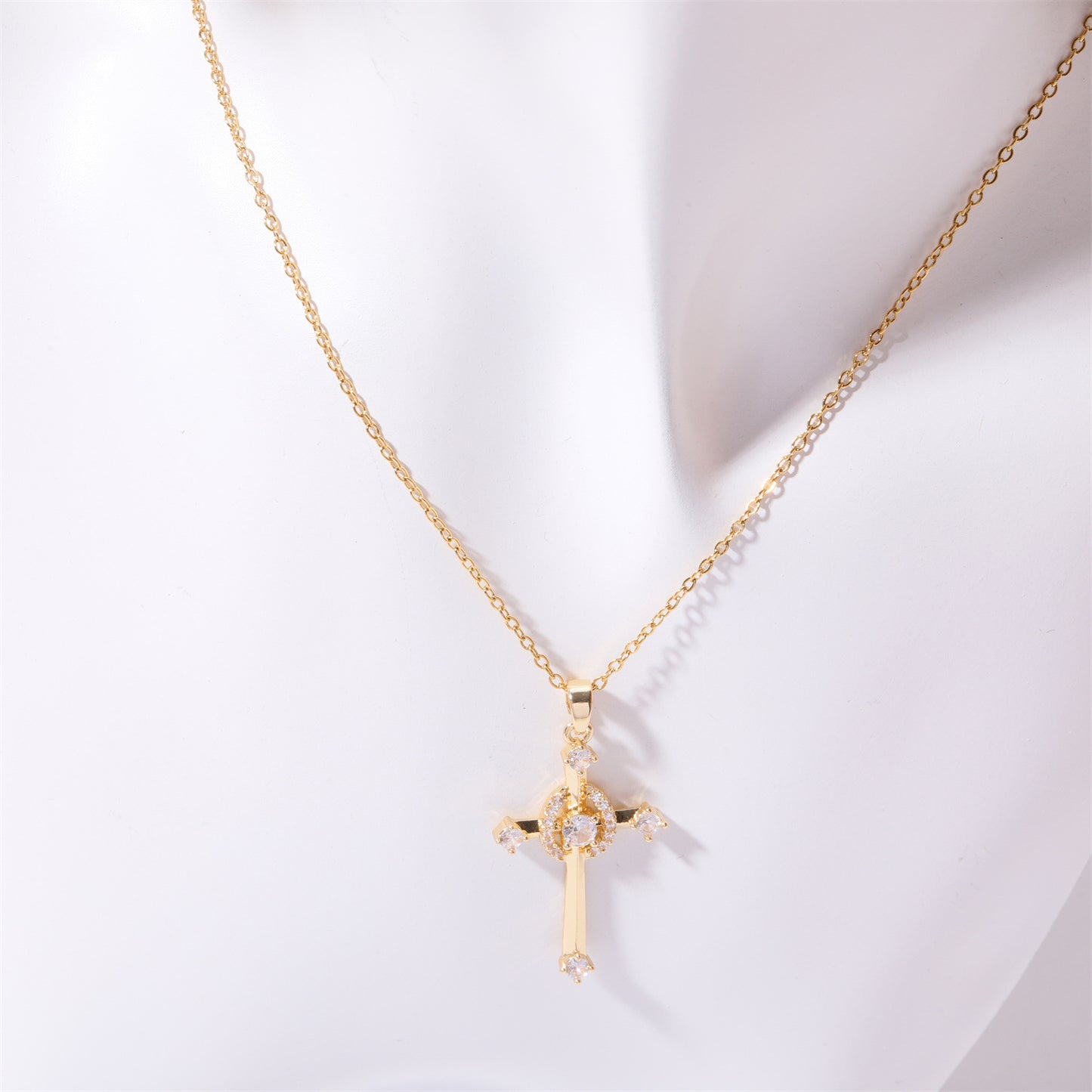 Chic's Inlaid Zircon Cross Necklace