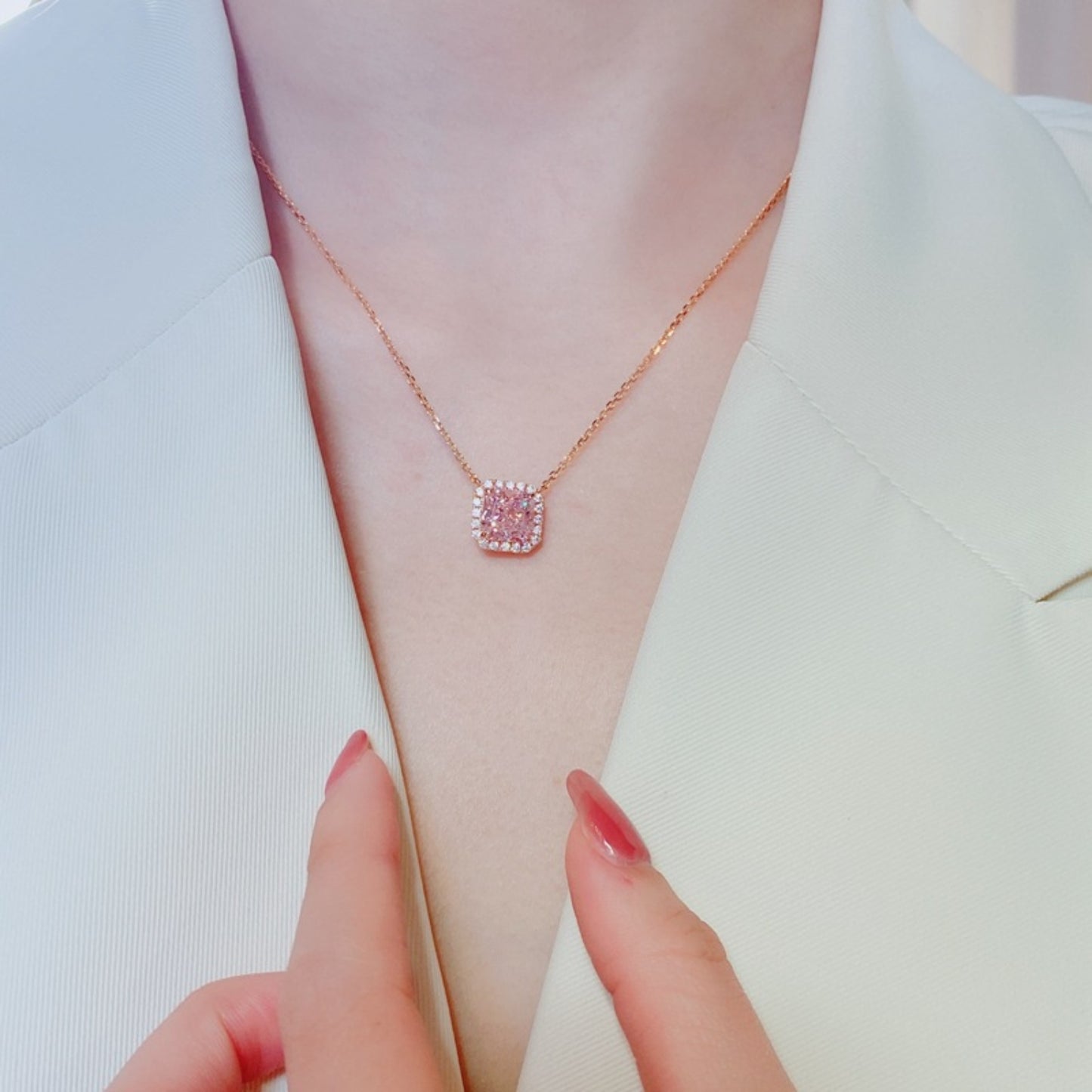 Rose Gold Gemstone Square Necklace