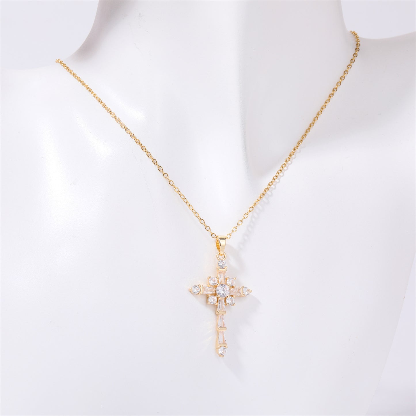 Chic's Inlaid Zircon Cross Necklace