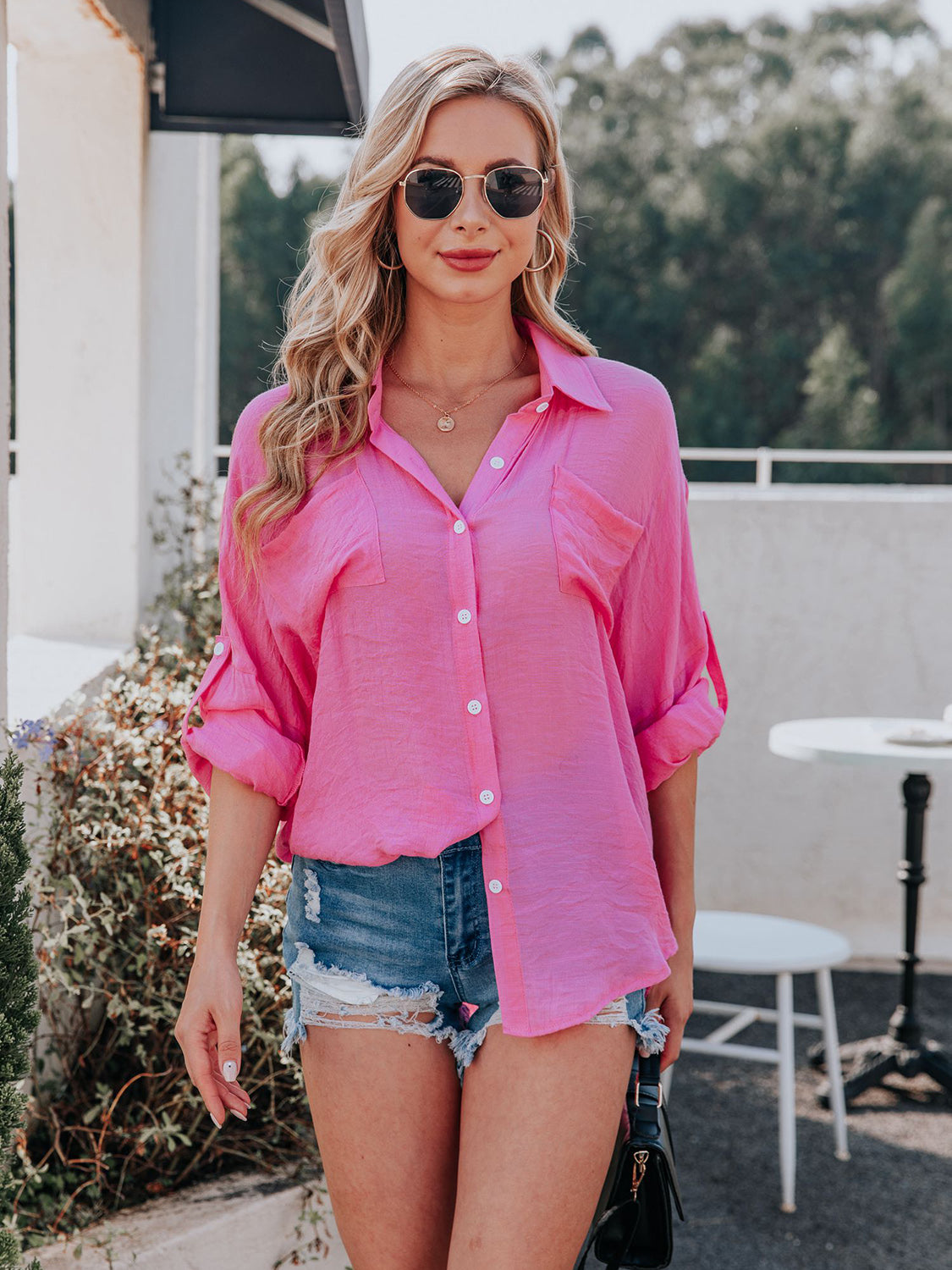 Collared Neck Button Up Blouse