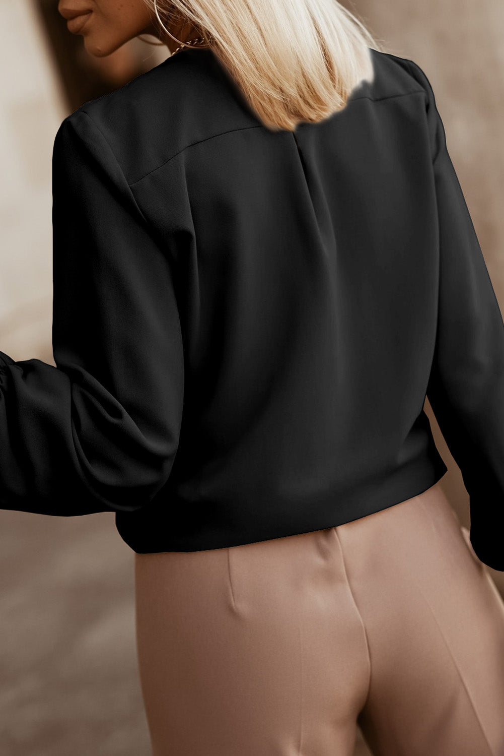 Button Up Round Neck Long Sleeve Blouse